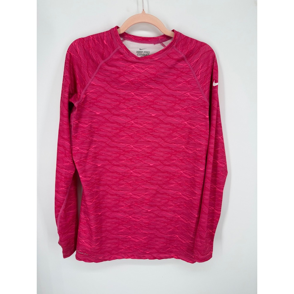 Nike Pro Combat Top Women XL Pink Therma-FIT Long Sleeve Graphic Training Shirt